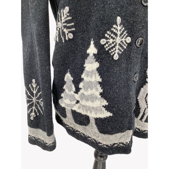 Vintage Button-Up Gray Wool Cardigan Ugly Christmas Sweater Womens Size M - Picture 3 of 8